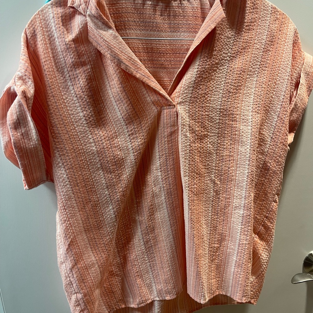 Casual Striped Coral Button Down Shirt